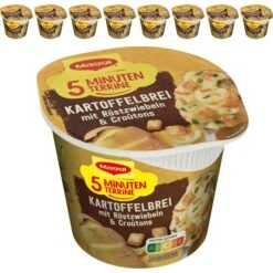 Maggi 5-Minuten-Terrine 8er Pack, Kartoffelbrei Mit Röstzwiebeln & Croutons