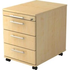 Hammerbacher Rollcontainer Solid AC30, Holz, Ahorn, Mit 4 Schüben, Abschließbar