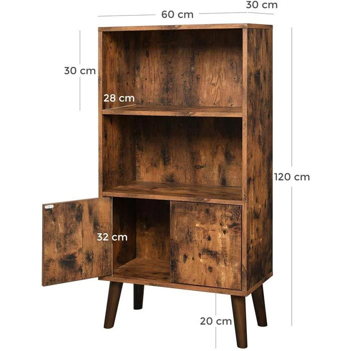 Vasagle Bücherregal LBC09BX, Braun, Vintage, Mit 2 Türen, Aus Holz, 60 X 120 X 30 Cm, 3 Fächer – Bild 5
