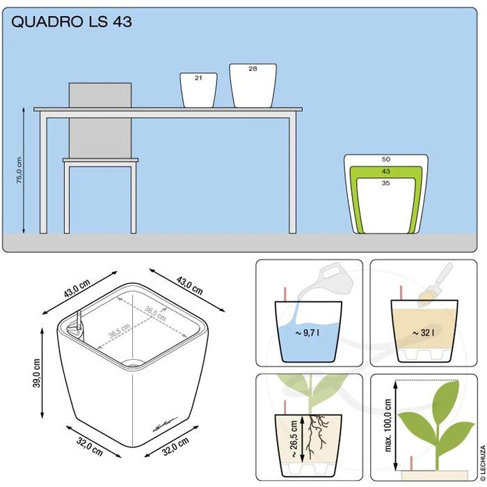 Lechuza Übertopf QUADRO LS 43 Rot Hochglanz, 43 X 43 X 39 Cm, Quadratisch, Kunststoff 7 Lechuza Übertopf QUADRO LS 43 Rot Hochglanz, 43 X 43 X 39 Cm, Quadratisch, Kunststoff – Bild 5