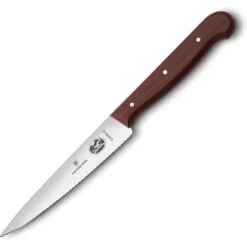 Victorinox Tranchiermesser Wood 5.2030.12, Officemesser, 12cm Klinge Wellenschliff, Holzgriff