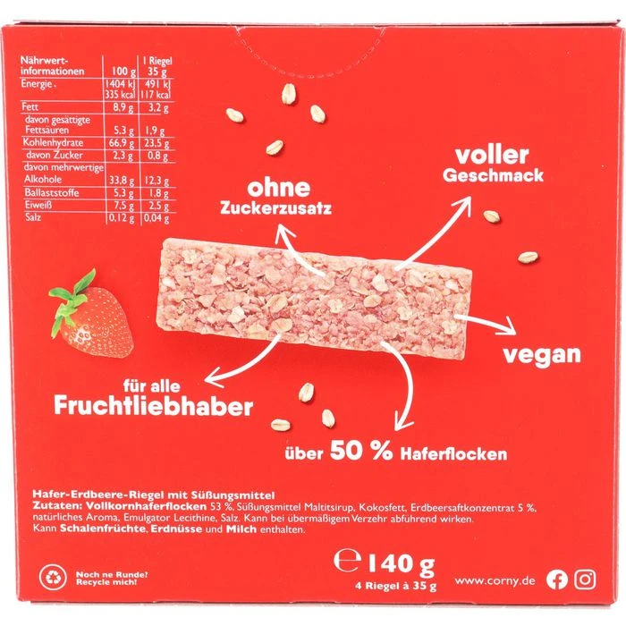 Corny Müsliriegel Haferkraft Zero Erdbeere, Je 35g, 4 Riegel 5 Corny Müsliriegel Haferkraft Zero Erdbeere, Je 35g, 4 Riegel – Bild 3