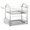 Relaxdays Abtropfgestell 10020389, 2 Etagen, Geschirr & Besteck, Edelstahl, 60x40x28cm, Silber