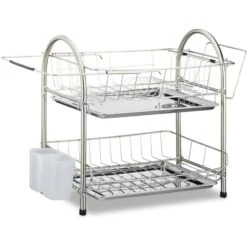 Relaxdays Abtropfgestell 10020389, 2 Etagen, Geschirr & Besteck, Edelstahl, 60x40x28cm, Silber