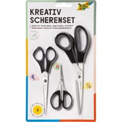 Folia Büroschere Kreativ-Scherenset, 3er Set, 10 Cm, 16 Cm, 21 Cm, Aus Metall, Schwarz